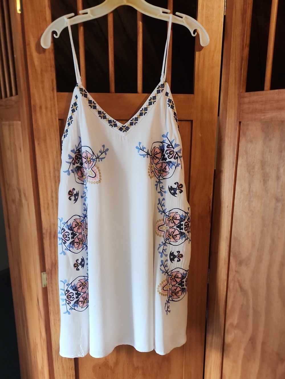entro White Slip Dress with Pink and Blue Floral Embroidery